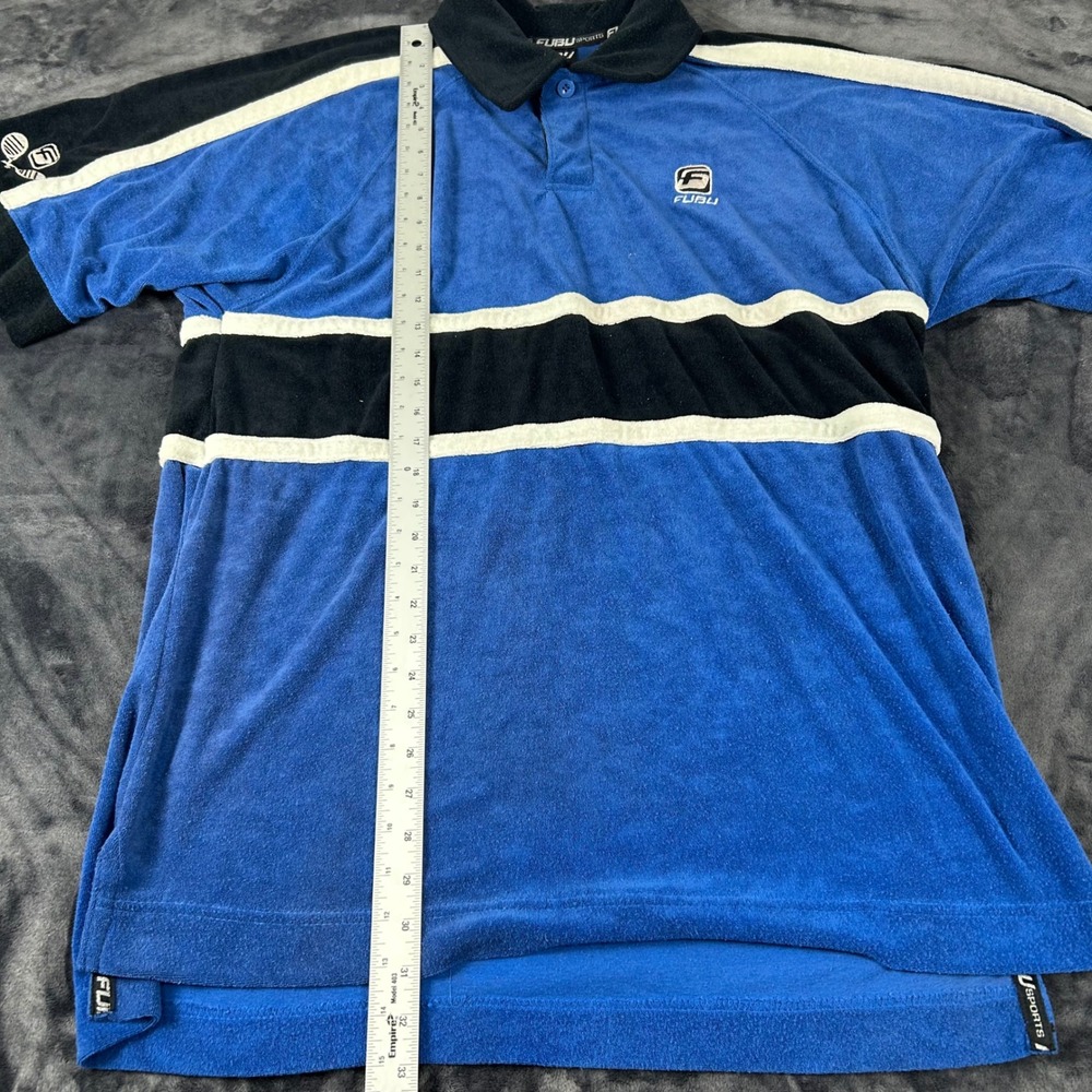 Vintage FUBU Polo Shirt Mens Large Blue Terry Cloth Colorblock 90s Streetwear - Picture 2 of 8